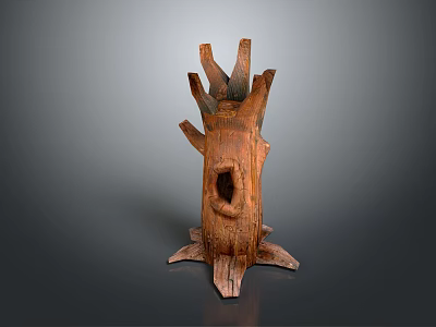 Artistic Wooden Sculpture With Tree Stump Shape Central Hollow Hole And Natural Carved Details 3d model