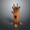 Artistic Wooden Sculpture With Tree Stump Shape Central Hollow Hole And Natural Carved Details