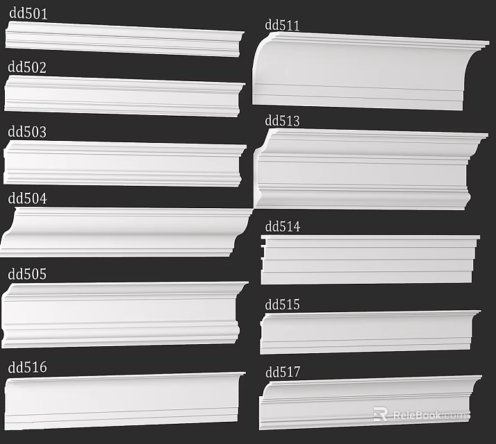 Different Styles and Designs of Gypsum Cornice Molding for Interior Decoration Showcase 3d model 