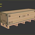 Wooden Crate on Pallet for Household Items with Fragile Labels and Recyclable Symbols