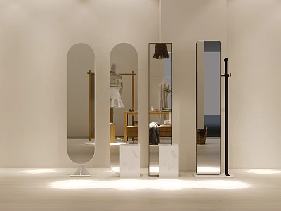 Stylish Standing Mirrors in Modern Interior Display with Different Shapes and Metal Frames 3d model