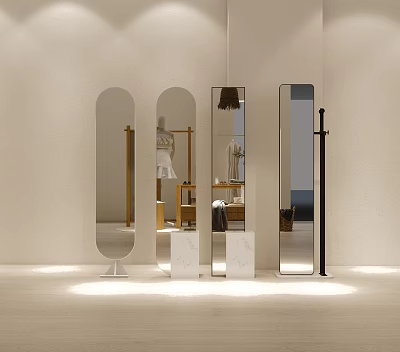 Stylish Standing Mirrors in Modern Interior Display with Different Shapes and Metal Frames 3d model