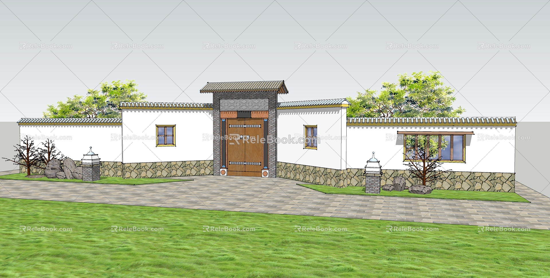 New Chinese style fence landscape wall population 3d model