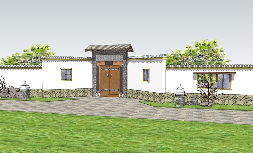 New Chinese style fence landscape wall population 3d model