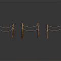 Three Brown Rope Railings With Wooden Posts And Rope Sections On White Background