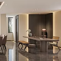 Modern Private Dining Room Interior With Wooden Furniture And Decor
