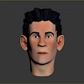 Detailed 3D Male Character Head With Black Curly Hair And Realistic Facial Features
