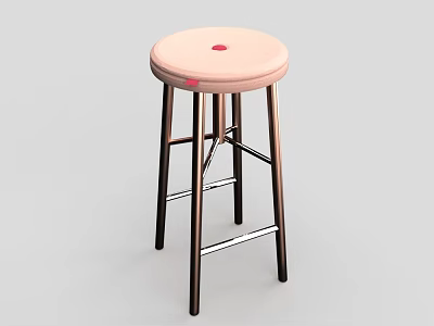 Modern Minimalist Dining Chair With Stylish Round Pink Padded Seat And Metal Legs 3d model