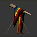 Telescope Mounted on Tripod with Rainbow Flag in Scenic Gray Landscape