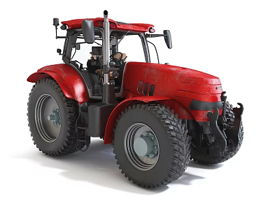 Red Functional Tractor Vehicle With Large Tires And Modern Design Cab 3d model