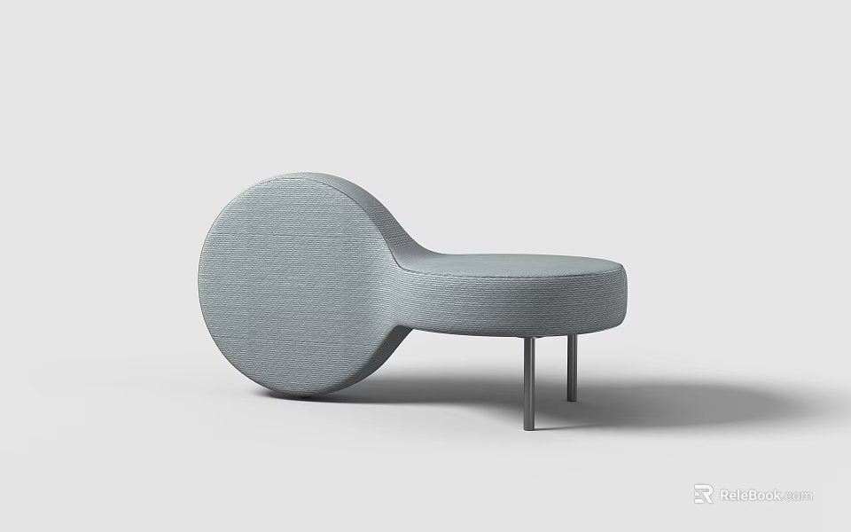 Modern Gray Upholstered Stool With Unique Shape And Metal Legs Design 3d model 