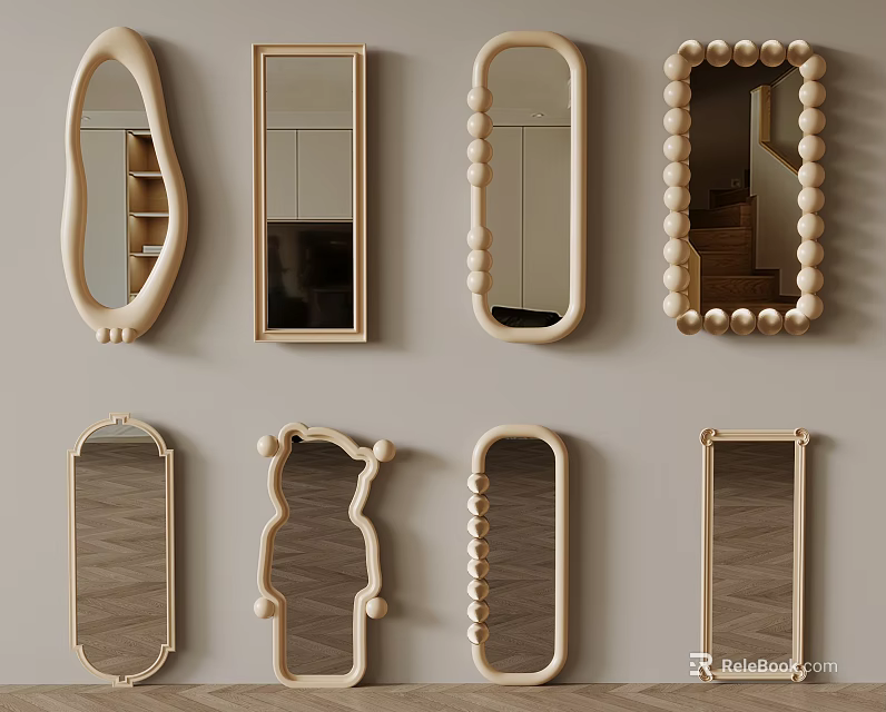 Various Shaped Decorative Wall Mirrors With Unique Frame Designs For Home Decor 3d model 
