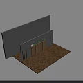 Wooden Double Doors With Metal Handles In Interior Setting With Gray Walls And Digital Displays