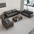 Modern Front Desk Reception Waiting Area With Gray Sofas And Wooden Coffee Table