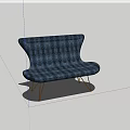 Blue Patterned Two Seater Sofa With Gold Metal Legs Modern Design 3d model