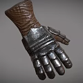 Vintage Medieval Leather Gauntlet With Metal Armor Plates And Stitching