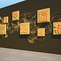 Elegant Commercial Decorative Wall Equipment With Golden Chinese Characters And Wave Patterns
