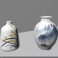 Hand Painted Ceramic Vases With Yellow Flowers Black Leaves And Landscape Design