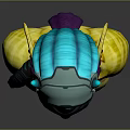 Fantasy Themed Sculpture Carving With Blue Helmet Purple Face Yellow Torso And Long Tail
