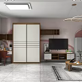 Modern Living and Dining Room Interior With Sofa Coffee Table TV Cabinet And Chandelier
