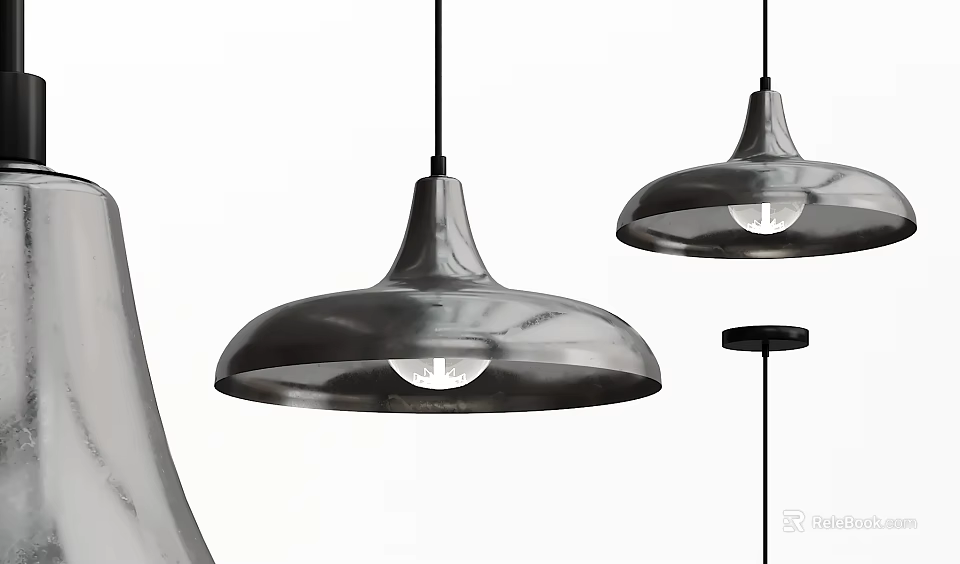 Modern Black Pendant Lights With Dome Shades In Contemporary Home Interior 3d model 