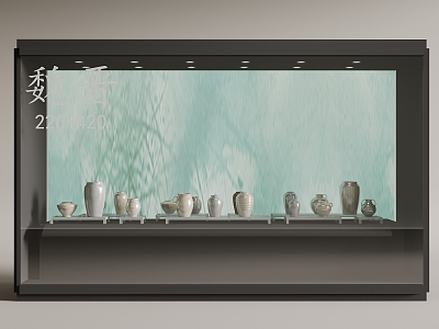 Museum porcelain indicating wall display cabinet 3d model