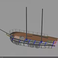 Detailed 3D Model Sailing Ship With Two Masts Open Deck And Metal Rails