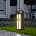 Outdoor Lights For Modern Building Exterior With Green Lawn And Trimmed Bushes