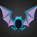Cartoon Blue Bat Game Movie Character With Purple Spread Wings And Open Mouth