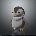 Chubby Cartoon Penguin 3D Model With Gray White Body Yellow Beak And Feet
