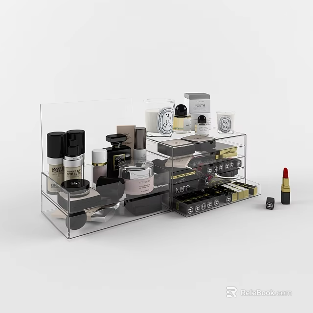 Acrylic Storage Rack with Multiple Layers for Cosmetics Makeup Skincare Products 3d model 