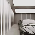 Spacious Modern Garage Interior With Slatted Doors And Parked Black Luxury Cars