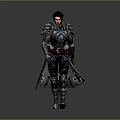 Armored Fantasy Warrior With Black Hair Wearing Detailed Metallic Armor And Holding Sword