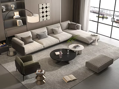 Modern Living Room Interior With Sofa Coffee Table Set Green Armchair And Floor Lamp 3d model