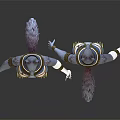 Mythical Jackal Headed Character 3D Model Purple Body Golden Decorations Blue Sash Front Back Views