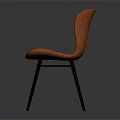 Modern Orange Leather Accent Chair With Curved Backrest And Black Metal Legs