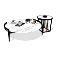 Round Marble Top Coffee Table With Nested Side Table And Decorative Items 3d model