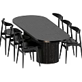 Modern Black Dining Table Set With Stylish Chairs And Metal Base Design 3d model