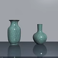 Light Blue Green Vases With Cracked Texture Tall Round Shape On Grey Surface 3d model