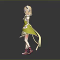 Cute Child With Cat Ears Tail In Yellow Dress Wearing Pink Shoes And White Decor
