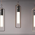 Modern Three Pendant Lights With Rectangular Metal Frames And Illuminated Bulbs 3d model