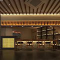 Traditional Chinese Restaurant Interior With Wooden Ceiling Brick Walls And Warm Lighting