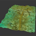 Underwater Seabed Terrain With Green Water Coral Formations And Rocky Outcrops