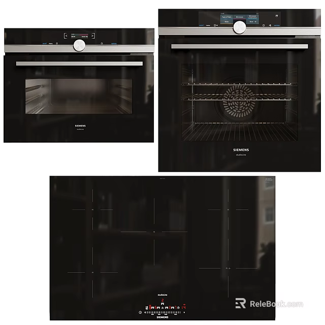 Siemens Black Built in Kitchen Appliances With Oven Interior And Cabinet Panels 3d model 