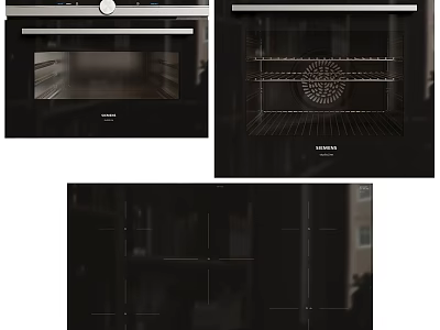 Siemens Black Built in Kitchen Appliances With Oven Interior And Cabinet Panels 3d model