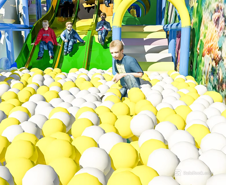 Playground Equipment with Inflatable Slide and Colorful Ball Pit for Children Playing Happily 3d model 