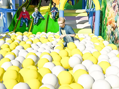 Playground Equipment with Inflatable Slide and Colorful Ball Pit for Children Playing Happily 3d model