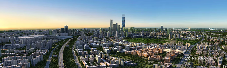 Aerial Planning of Modern Cityscape With Tall Skyscrapers Urban Buildings and Green Spaces 3d model 