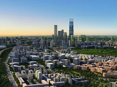 Aerial Planning of Modern Cityscape With Tall Skyscrapers Urban Buildings and Green Spaces 3d model
