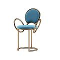 Modern Blue Velvet Bar Stool With Round Backrest And Metal Frame Design